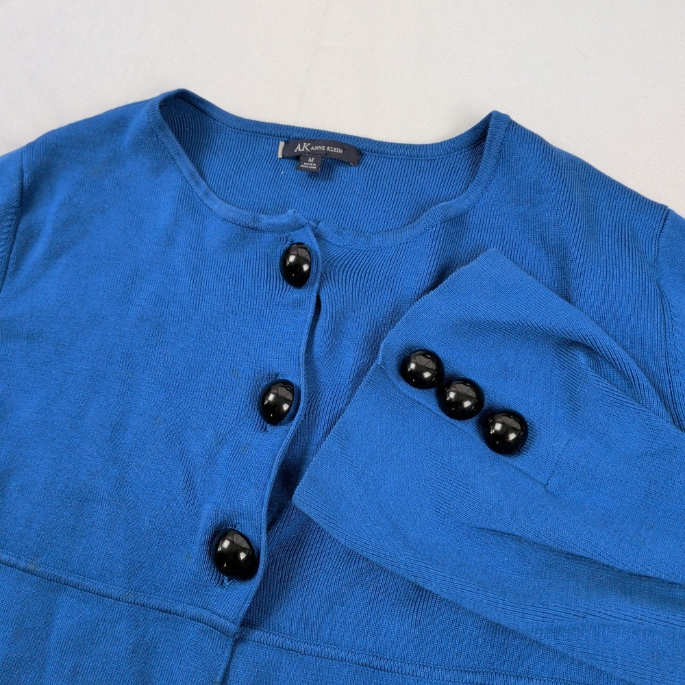 Anne Klein Peplum Cardigan Large Chunky Buttons Size Medium Blue Corpcore Preppy